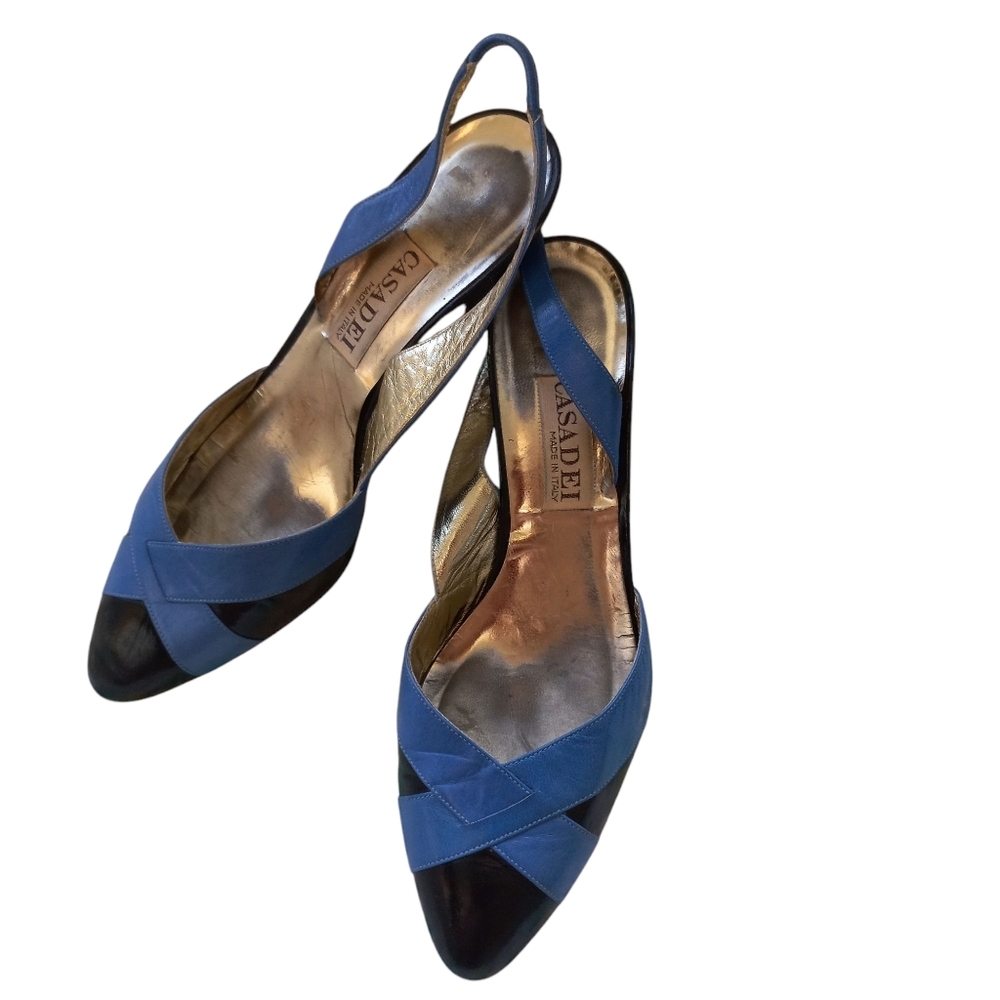 Casadei Women's Blue/Black Slingback Pointed Toe Heels Size 7.5 US
